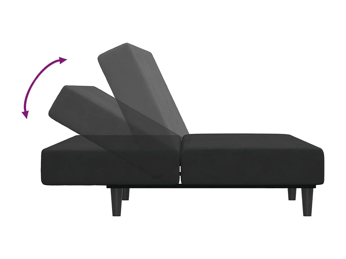 Sofá-cama 2 lugares c/ apoio de pés veludo preto PT883367