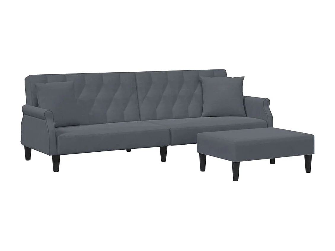 Canapé convertible à 2 places avec oreillers et repose-pied gris foncé FR82326