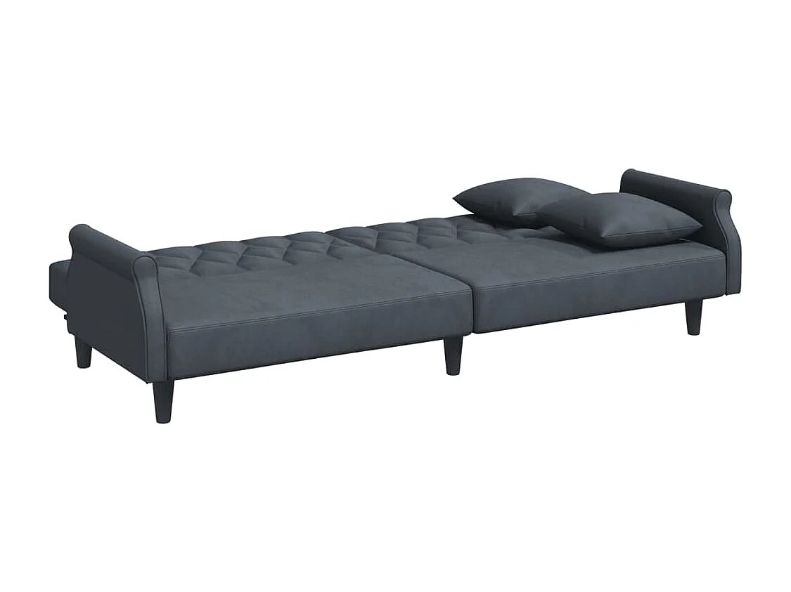 Canapé convertible à 2 places avec oreillers et repose-pied gris foncé FR82326