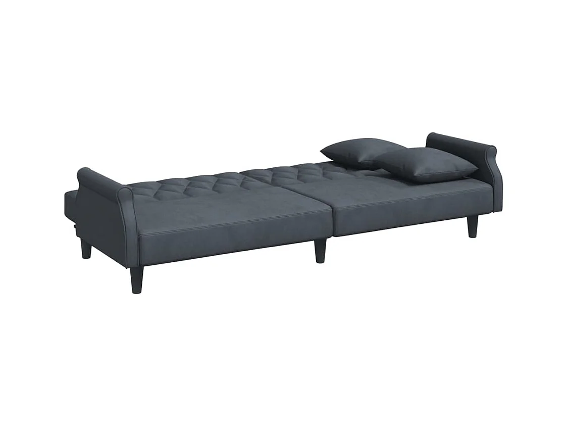 Canapé convertible à 2 places avec oreillers et repose-pied gris foncé FR82326