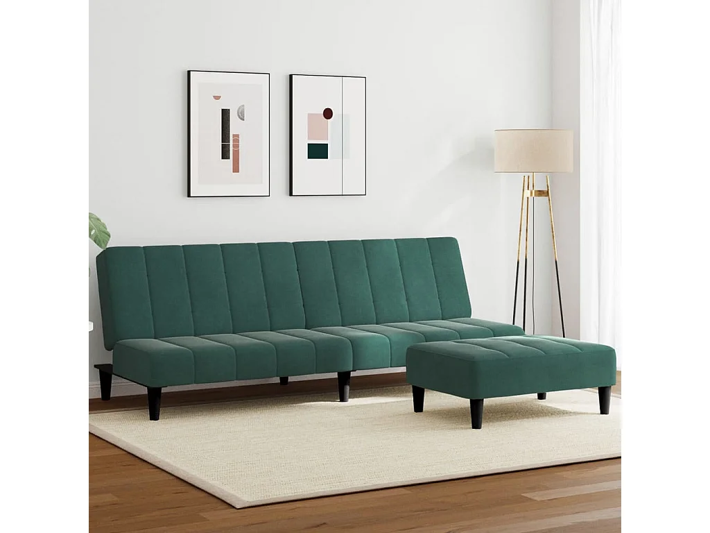 Canapé convertible à 2 places avec repose-pied vert foncé velours FR74317