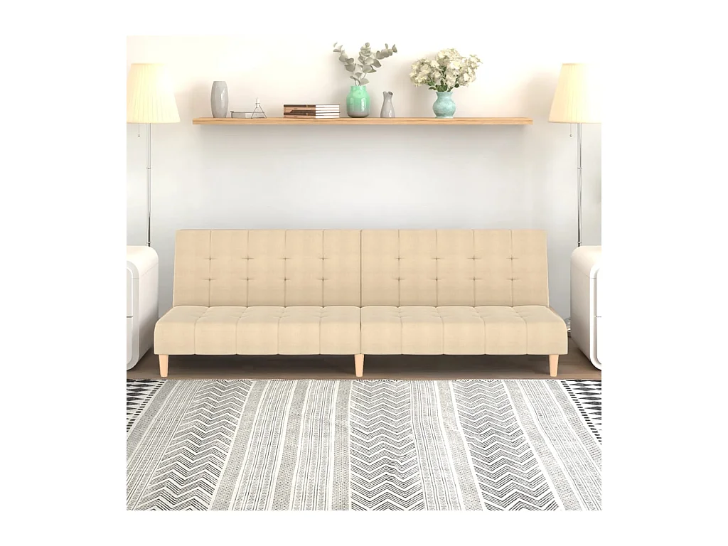 Canapé convertible à 2 places crème tissu FR64943