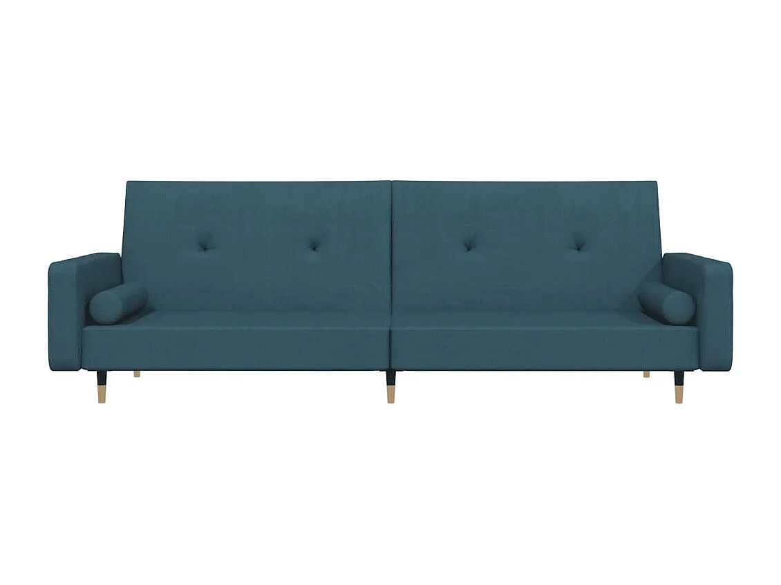 Canapé convertible à 2 places avec deux oreillers bleu velours FR25407