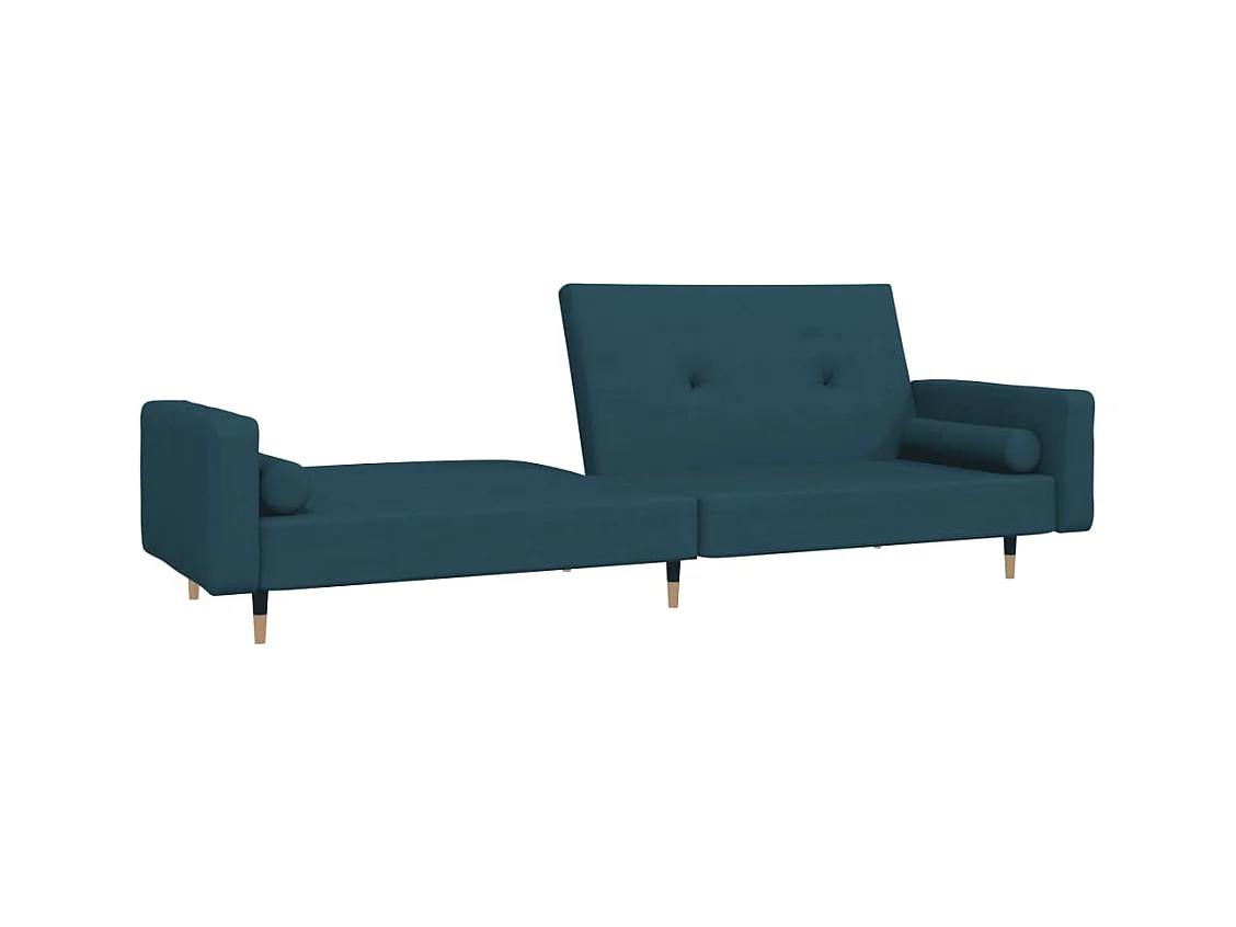 Canapé convertible à 2 places avec deux oreillers bleu velours FR25407
