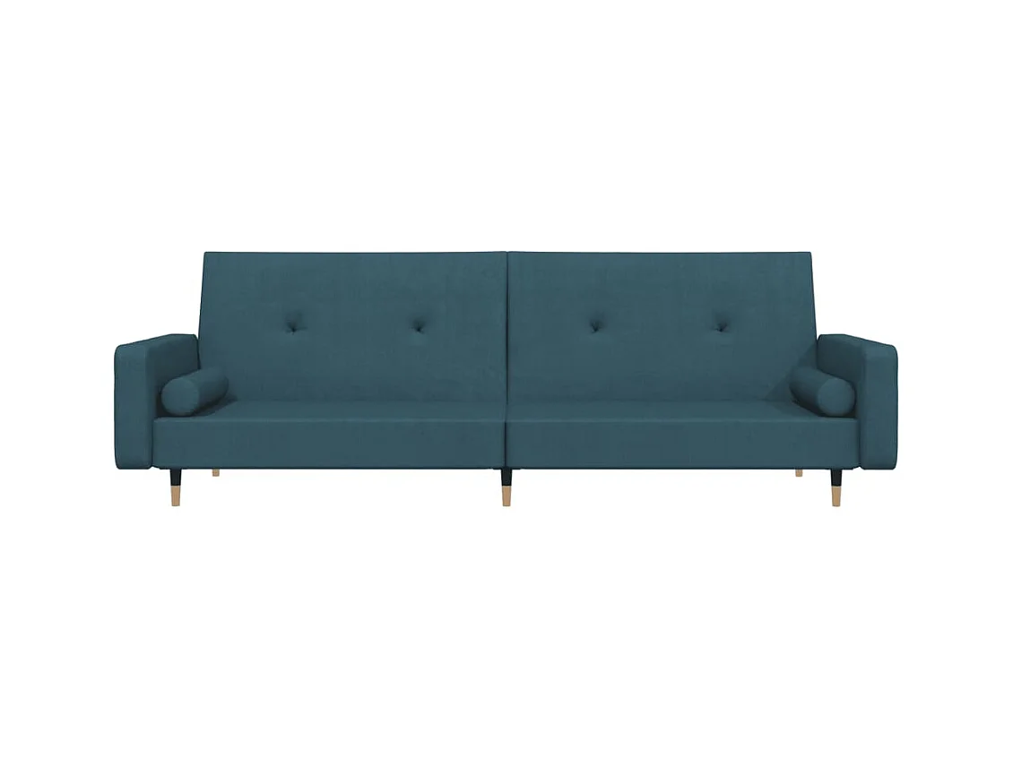 Canapé convertible à 2 places avec deux oreillers bleu velours FR25407