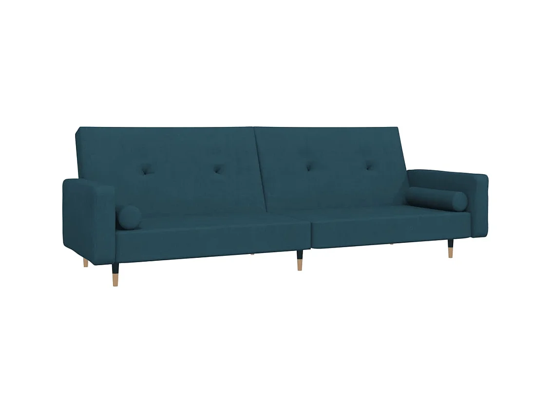 Canapé convertible à 2 places avec deux oreillers bleu velours FR25407