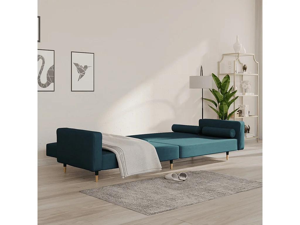 Sofá cama de 2 plazas con dos almohadas terciopelo azul ES521567