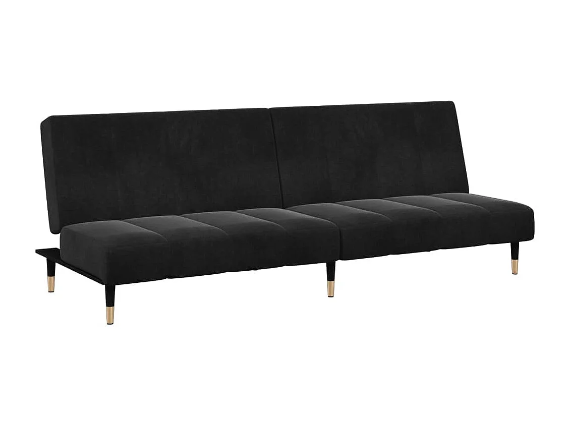 Canapé convertible à 2 places avec repose-pied noir velours FR17302
