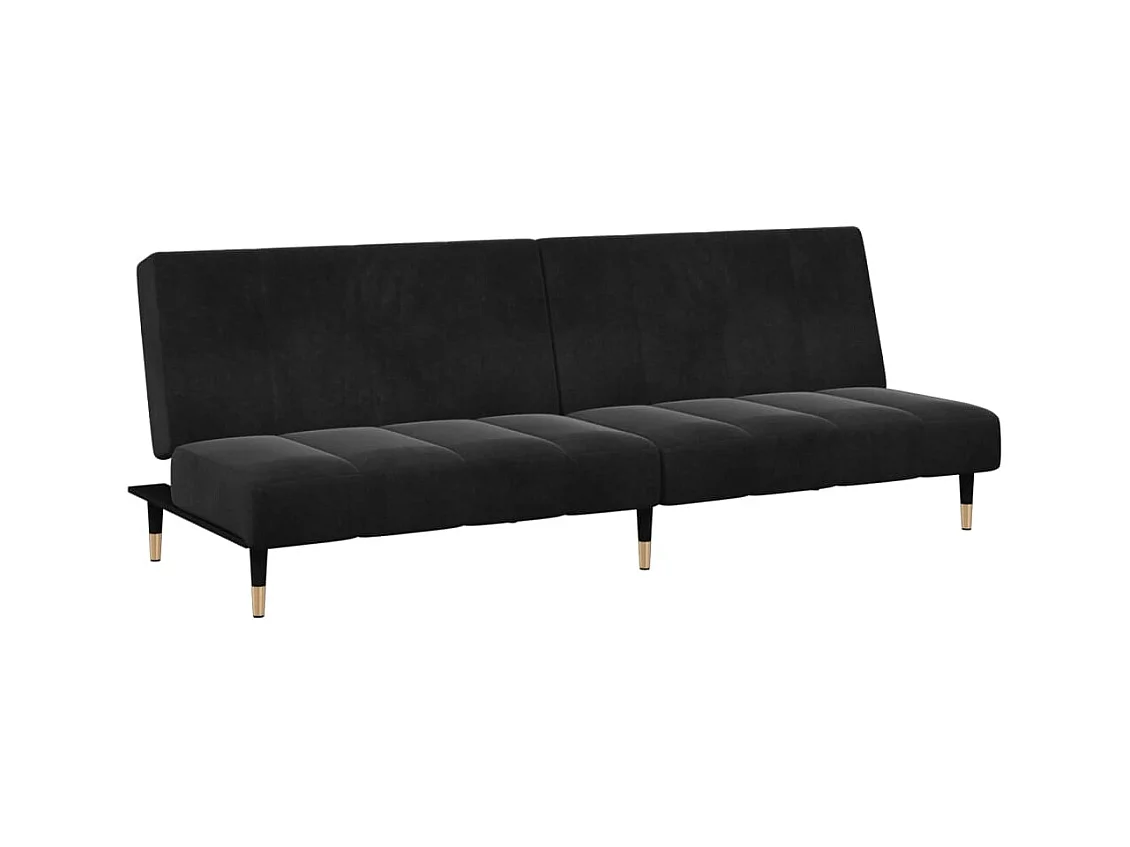 Canapé convertible à 2 places avec repose-pied noir velours FR17302