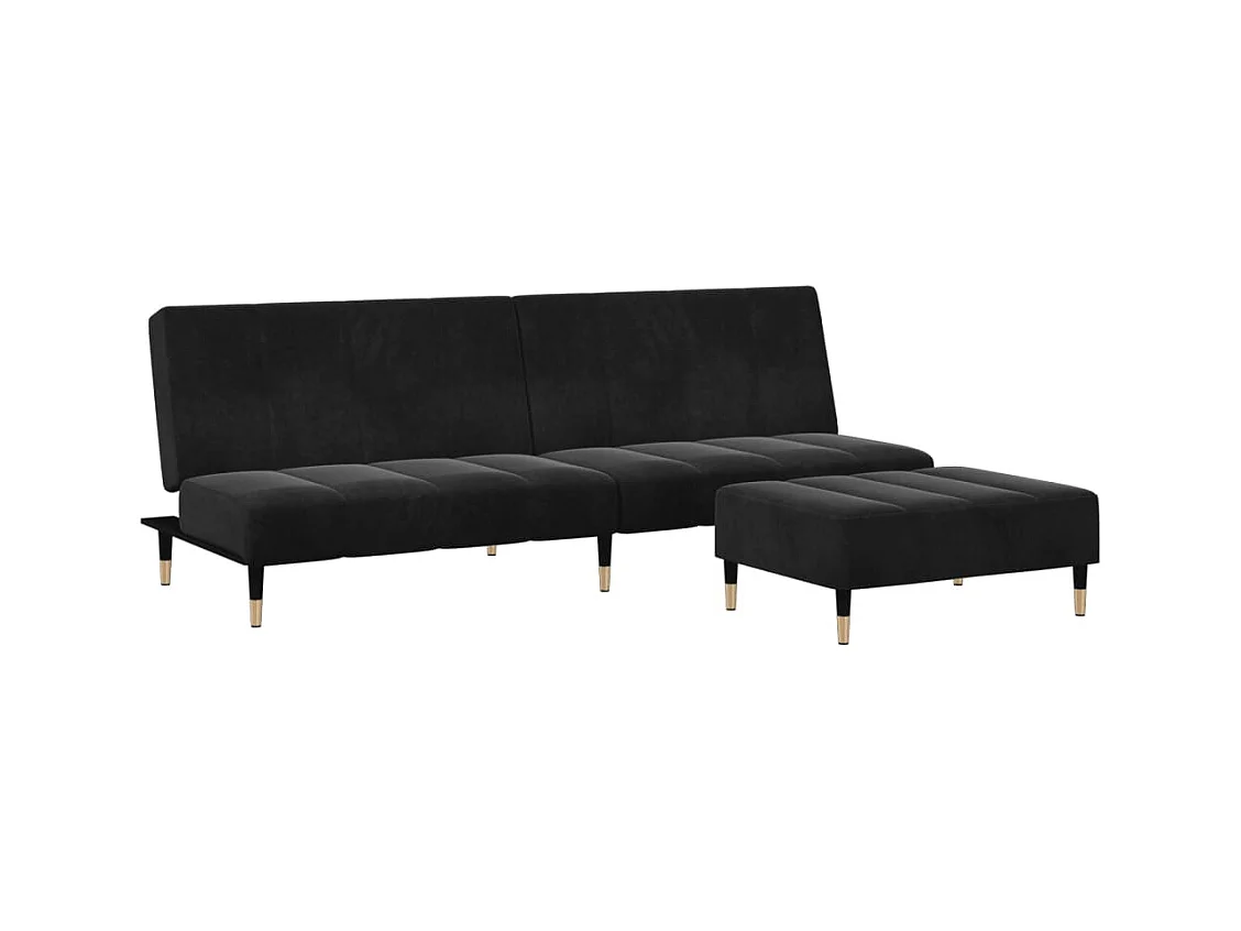 Canapé convertible à 2 places avec repose-pied noir velours FR17302