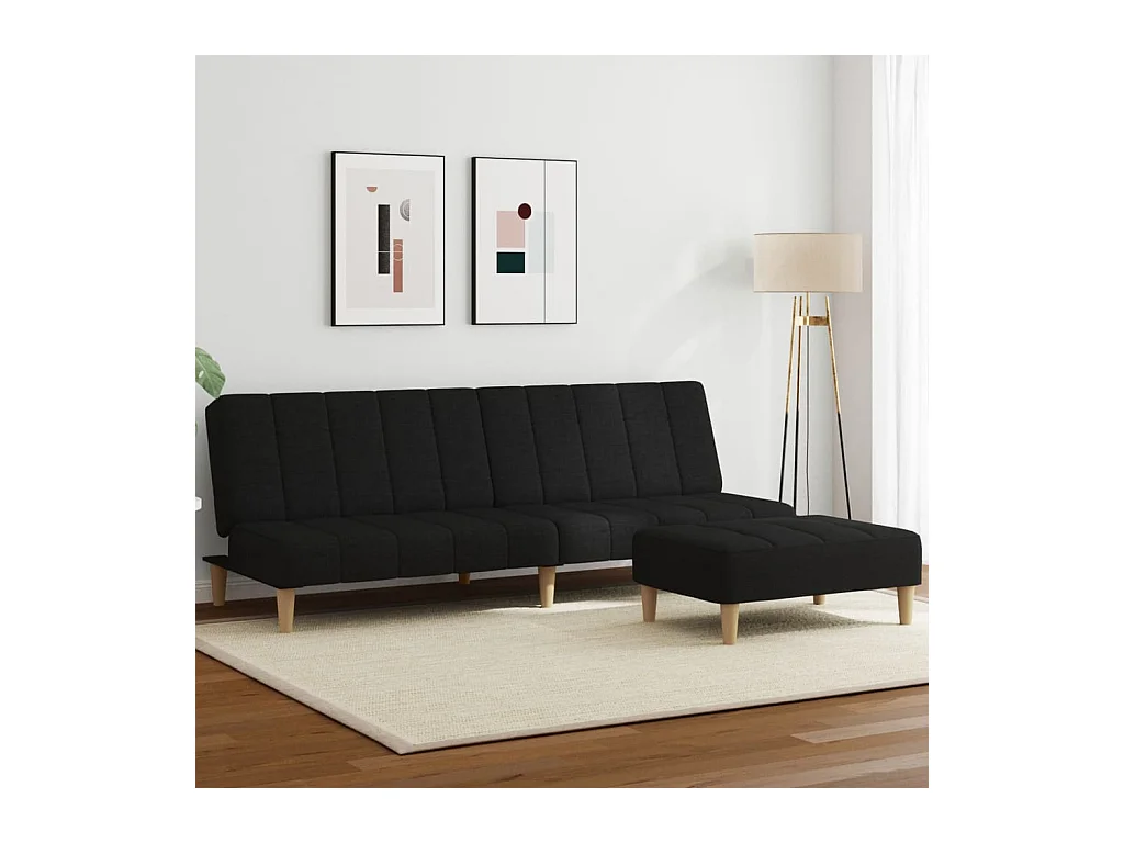 Canapé convertible à 2 places avec repose-pied noir tissu FR12791