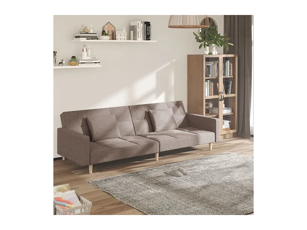 Canapé convertible à 2 places avec deux oreillers taupe tissu FR37767