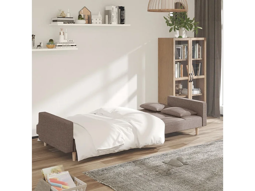 Slaapbank 2-zits met 2 kussens stof taupe BE473503