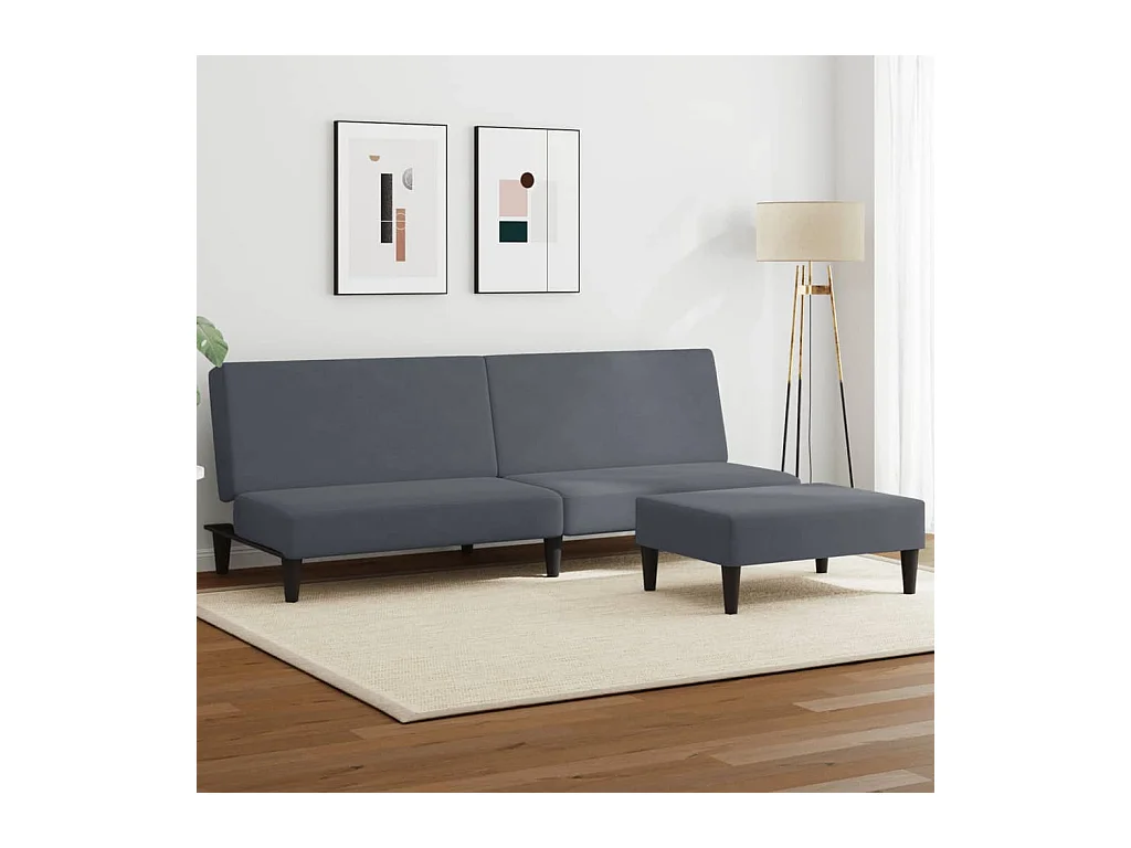Canapé convertible à 2 places avec repose-pied gris foncé velours FR47447
