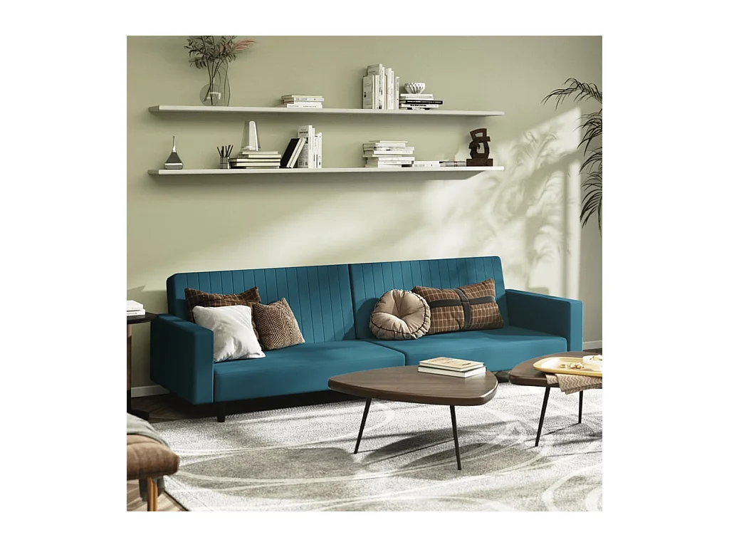Sofá-cama de 2 lugares veludo azul PT869917