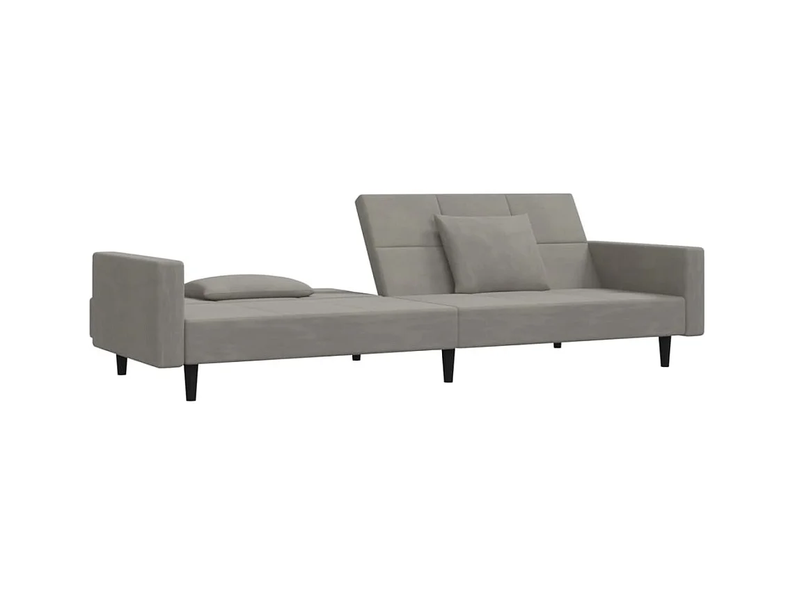 Sofá cama de 2 plazas con dos almohadas terciopelo gris claro ES647988