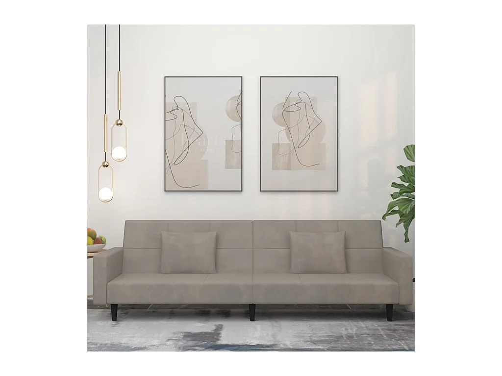 Sofá cama de 2 plazas con dos almohadas terciopelo gris claro ES647988