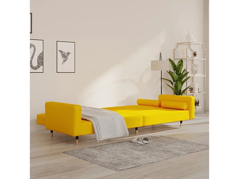 Canapé convertible à 2 places avec deux oreillers Jaune Velours FR57975