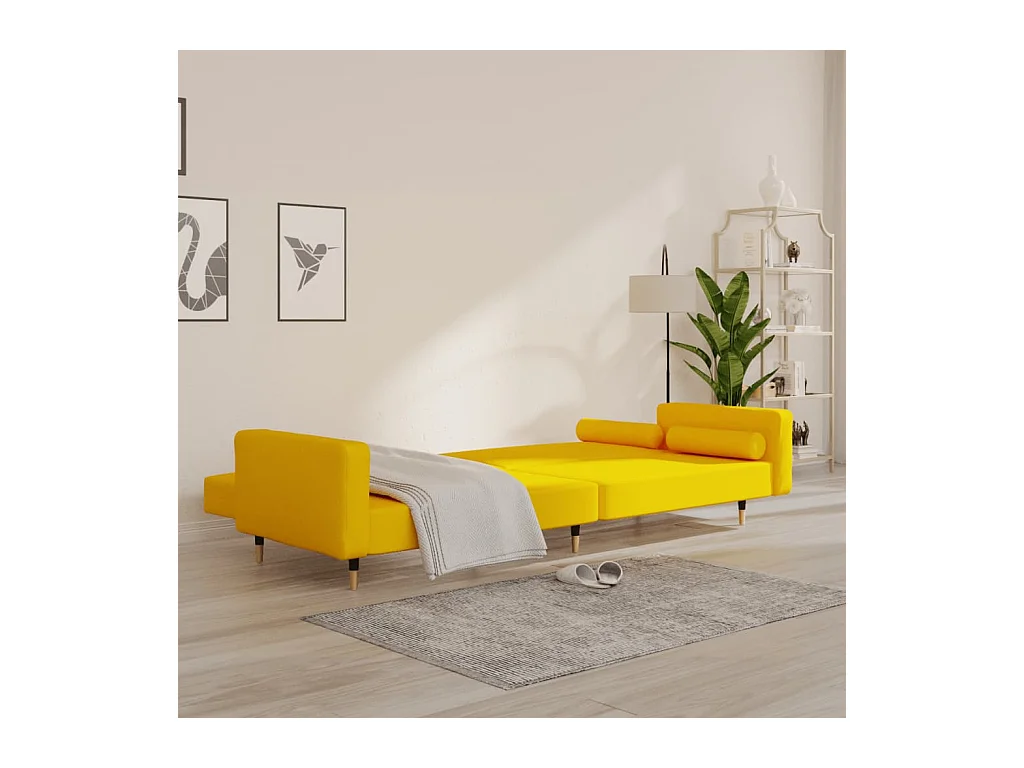 Canapé convertible à 2 places avec deux oreillers Jaune Velours FR57975