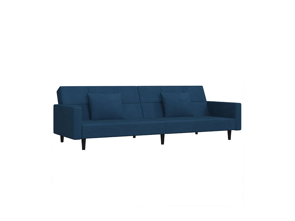 Canapé convertible à 2 places avec deux oreillers bleu velours FR42519
