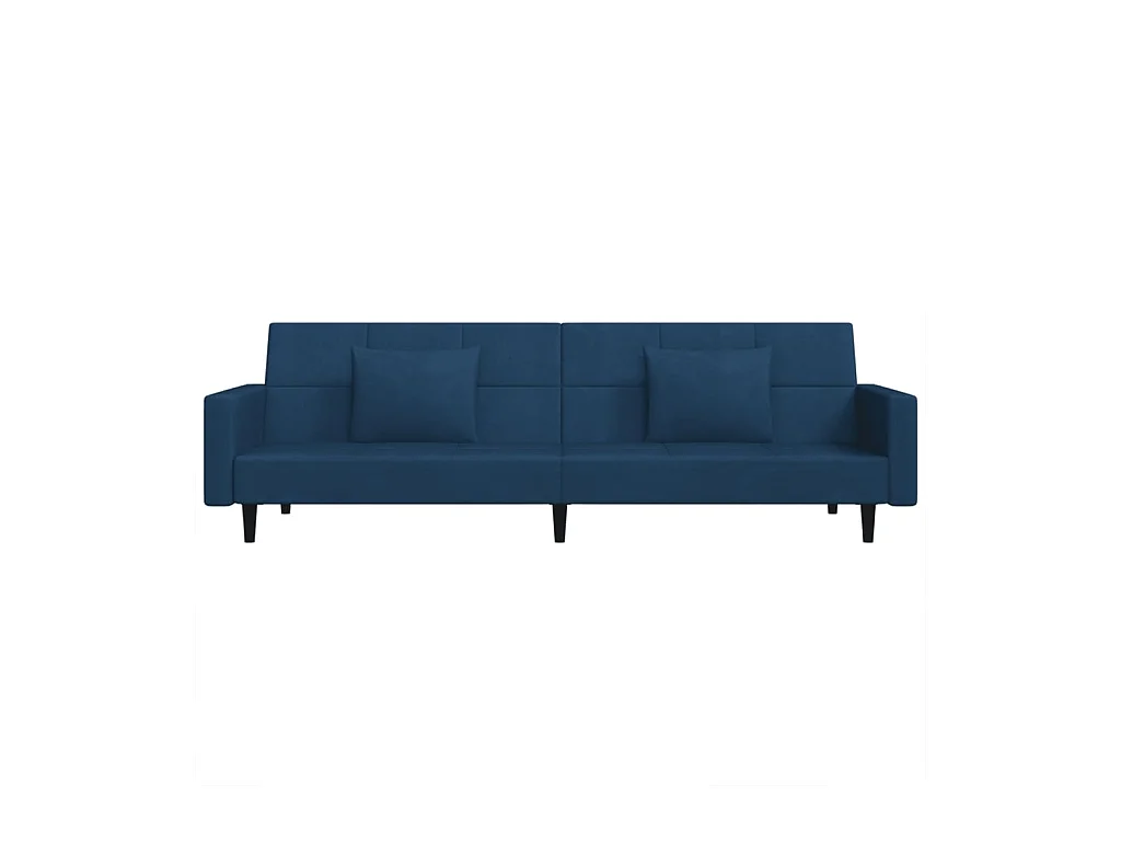 Canapé convertible à 2 places avec deux oreillers bleu velours FR42519