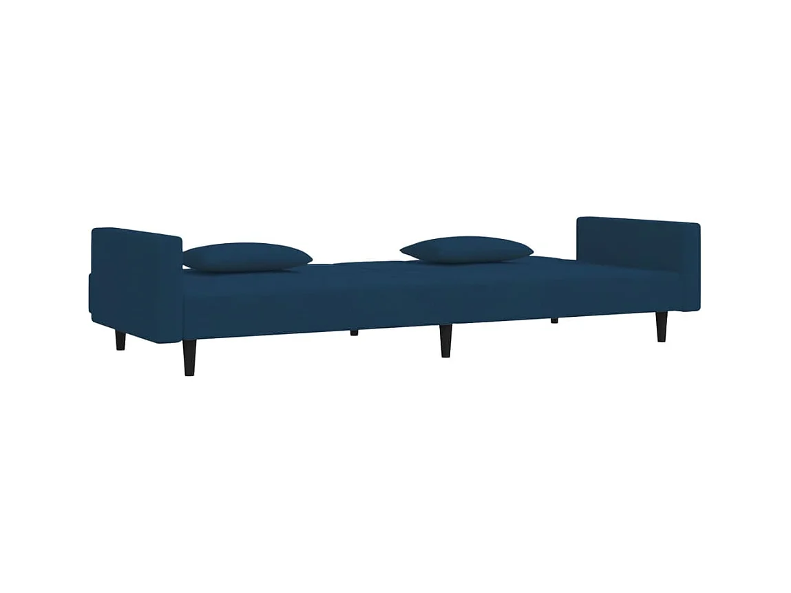 Canapé convertible à 2 places avec deux oreillers bleu velours FR42519