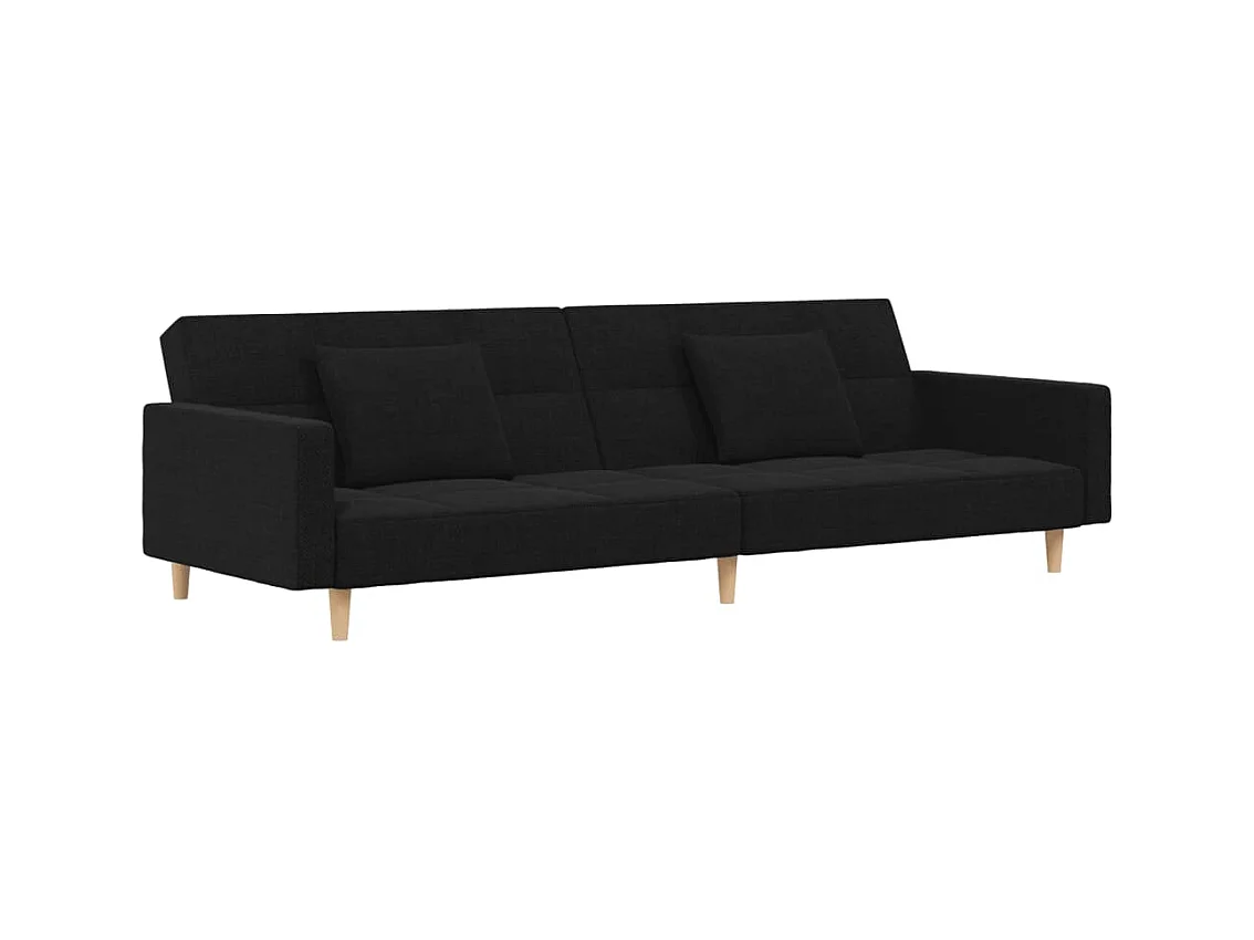 Canapé convertible à 2 places avec deux oreillers noir tissu FR39404