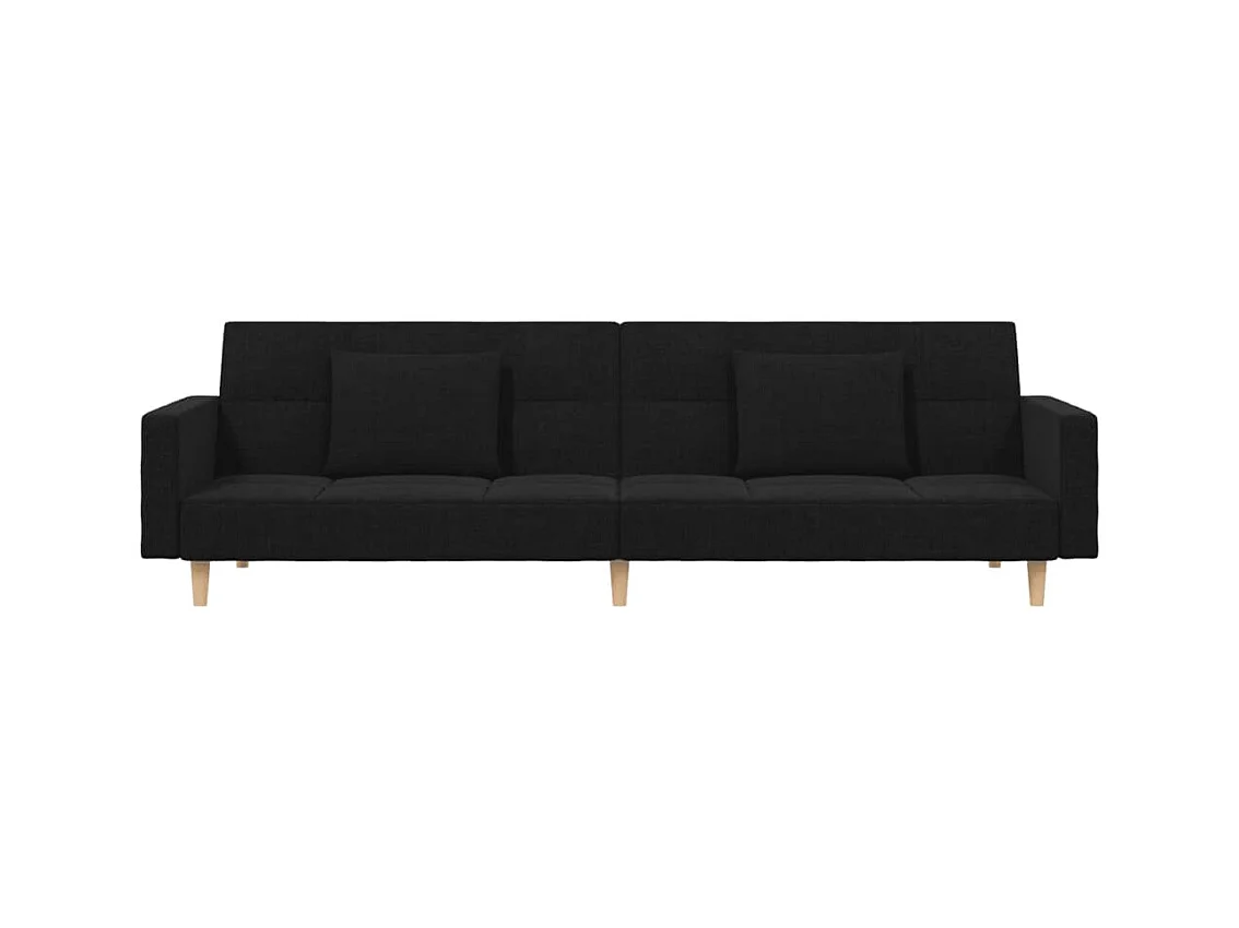 Canapé convertible à 2 places avec deux oreillers noir tissu FR39404