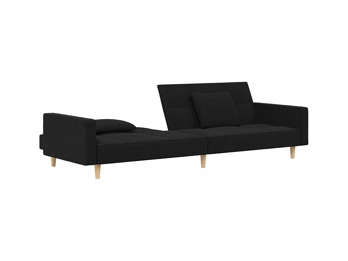 Canapé convertible à 2 places avec deux oreillers noir tissu FR39404