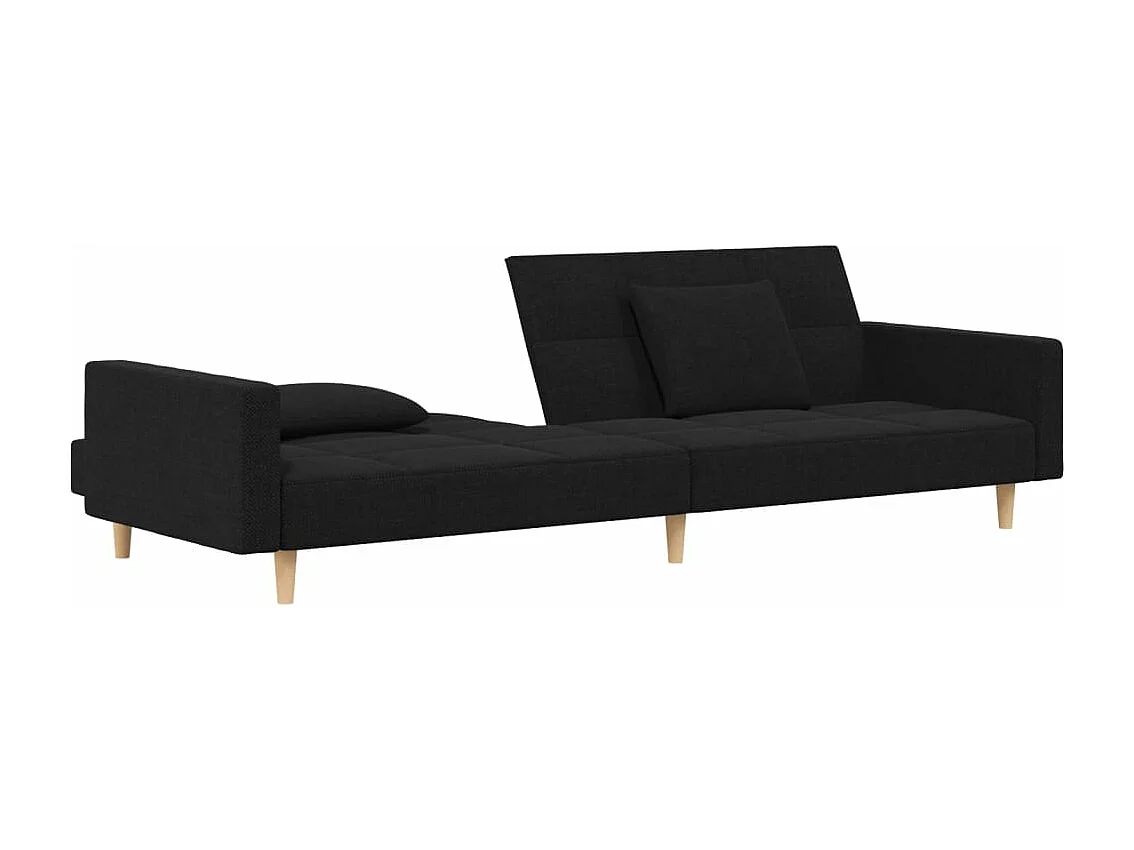 Canapé convertible à 2 places avec deux oreillers noir tissu FR39404