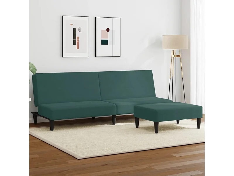 Canapé convertible à 2 places avec repose-pied vert foncé velours FR81092