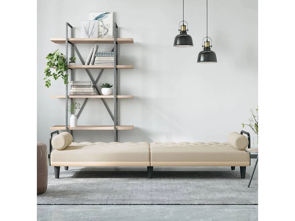 Sofá-cama com apoio de braços tecido cor creme PT155863