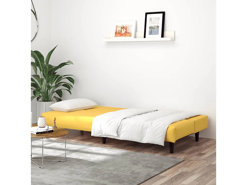 Canapé convertible 2 places jaune velours FR28195