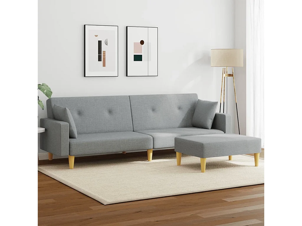 Canapé convertible à 2 places avec repose-pied gris clair tissu FR85047