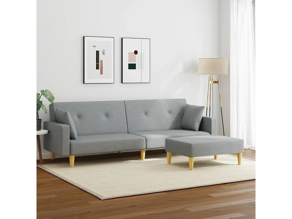 Canapé convertible à 2 places avec repose-pied gris clair tissu FR85047