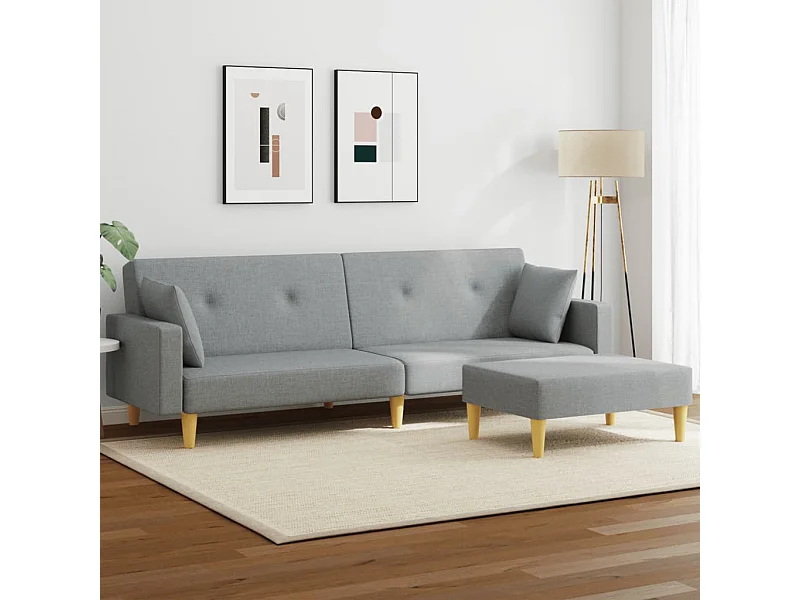 Canapé convertible à 2 places avec repose-pied gris clair tissu FR85047