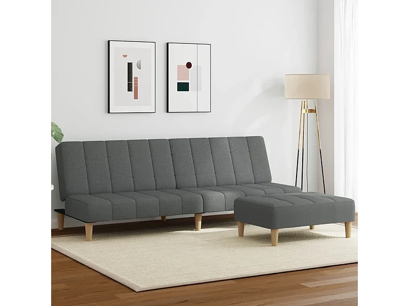 Sofá-cama de 2 lugares c/ apoio de pés tecido cinzento-escuro PT777864