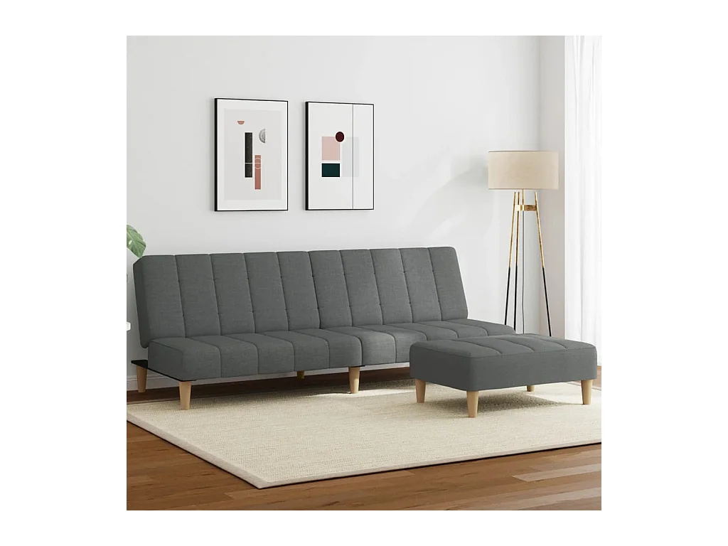 Canapé convertible à 2 places avec repose-pied gris foncé tissu FR64820