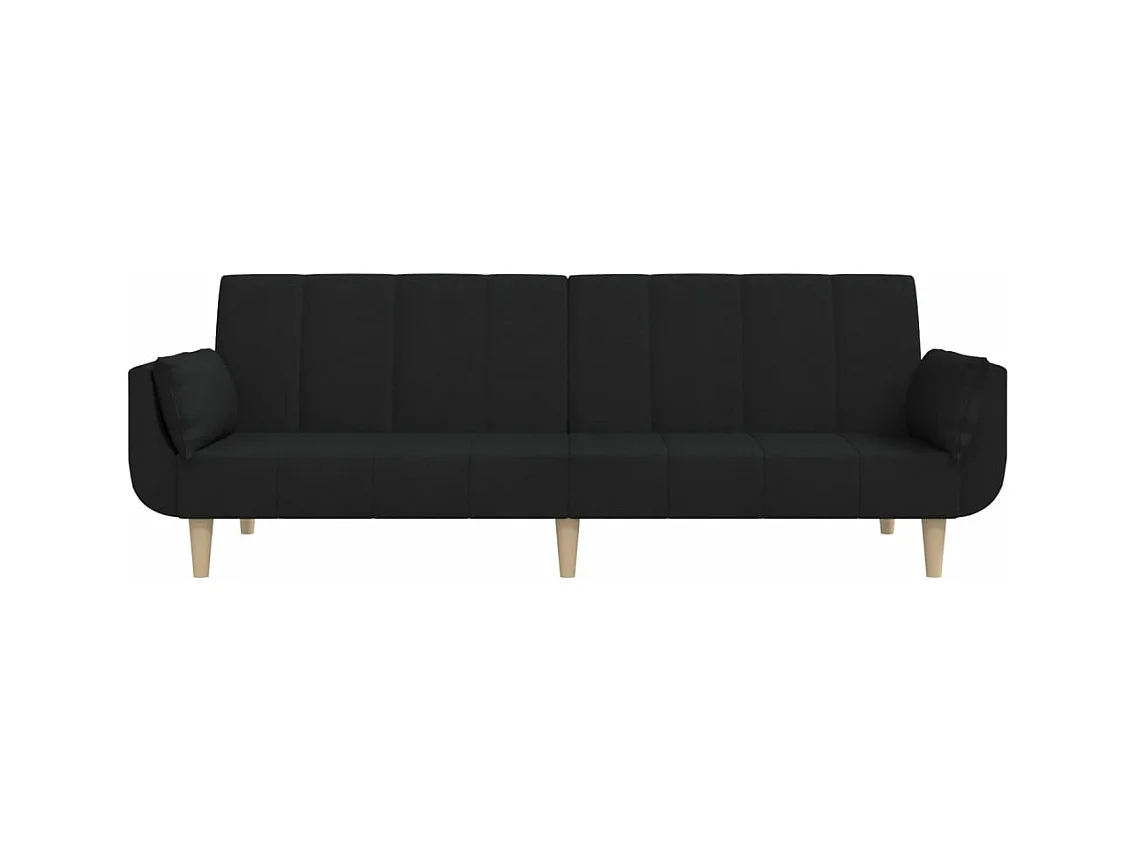 Canapé convertible à 2 places avec deux oreillers noir tissu FR90284