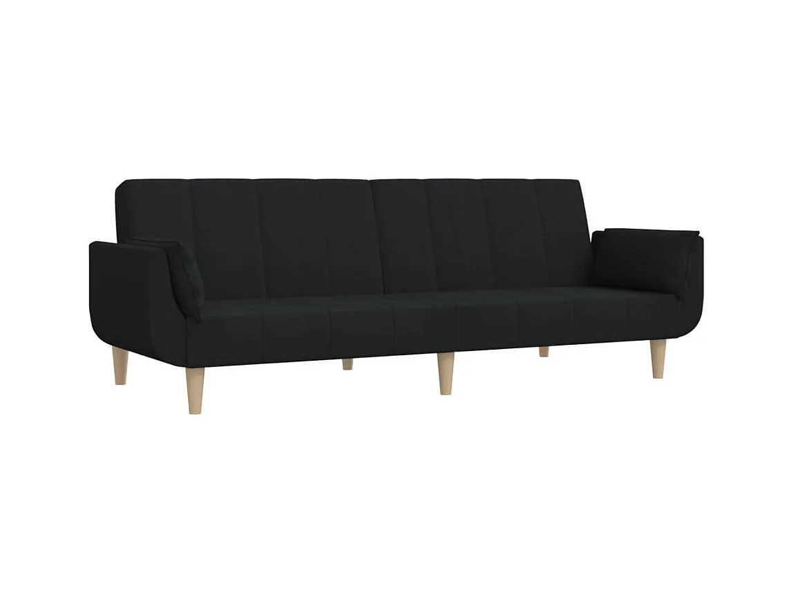Canapé convertible à 2 places avec deux oreillers noir tissu FR90284