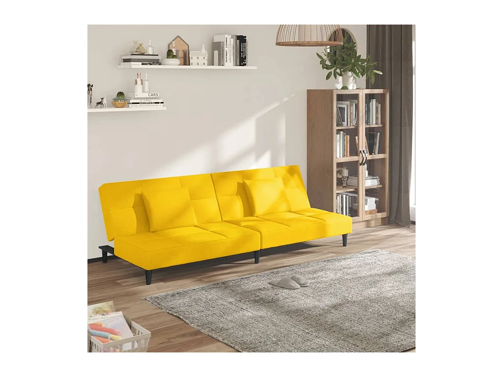 Canapé convertible à 2 places avec deux oreillers Jaune Velours FR70762