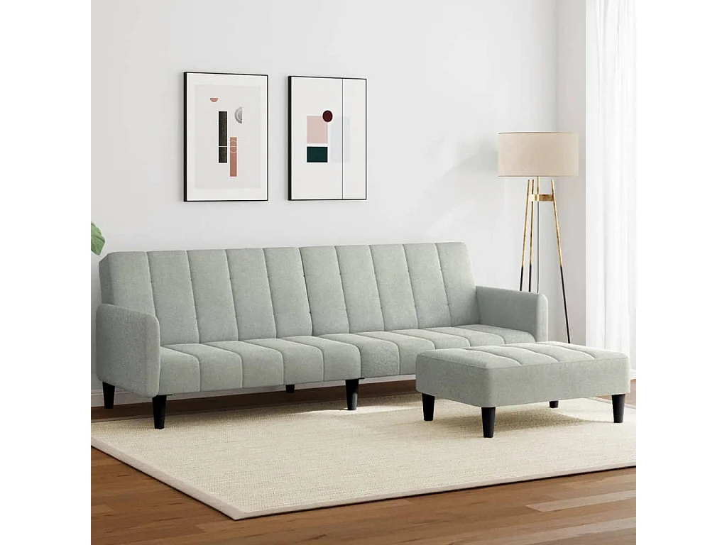 Canapé convertible à 2 places avec repose-pied gris clair velours FR22091