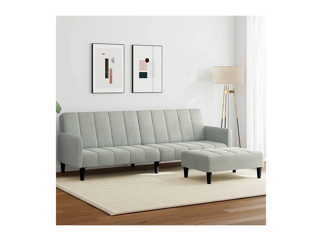 Canapé convertible à 2 places avec repose-pied gris clair velours FR22091