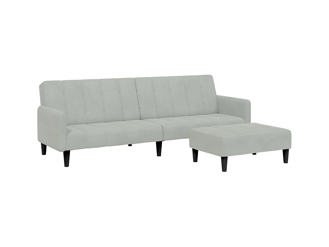 Canapé convertible à 2 places avec repose-pied gris clair velours FR22091