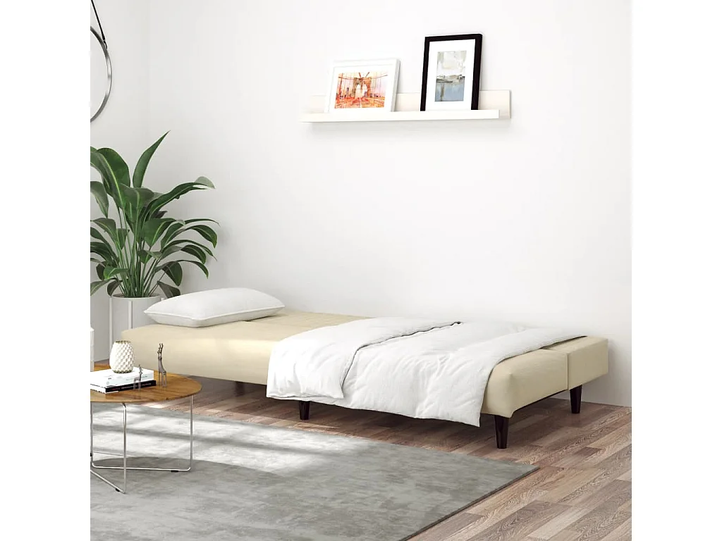 Canapé convertible à 2 places crème velours FR58948