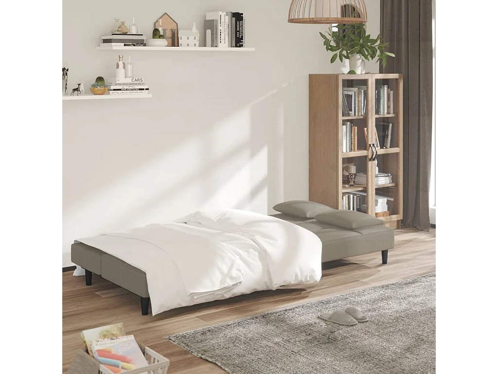 Canapé convertible à 2 places avec deux oreillers Gris clair Velours FR74098