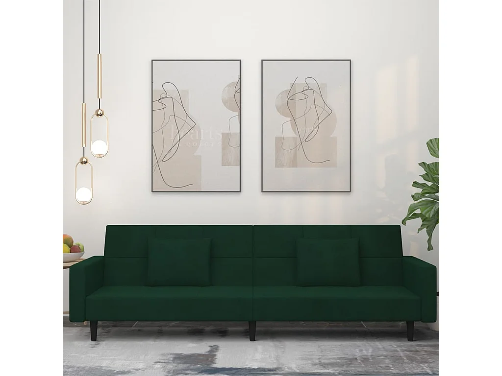 Sofá cama de 2 plazas con dos almohadas terciopelo verde oscuro ES929705