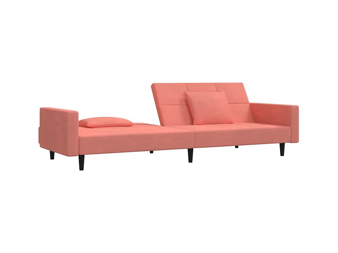 Canapé convertible à 2 places avec deux oreillers Rose Velours FR35617