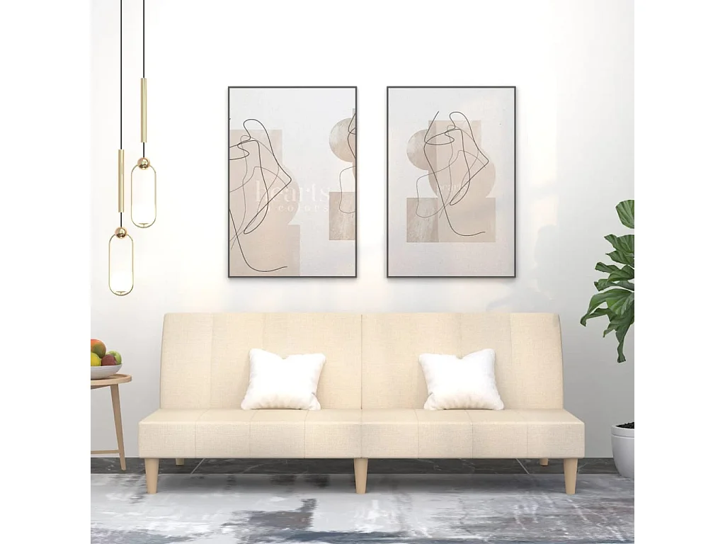 Canapé convertible à 2 places crème tissu FR37667