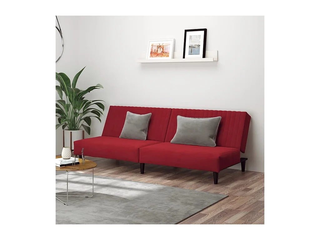 Canapé convertible 2 places rouge bordeaux velours FR74303